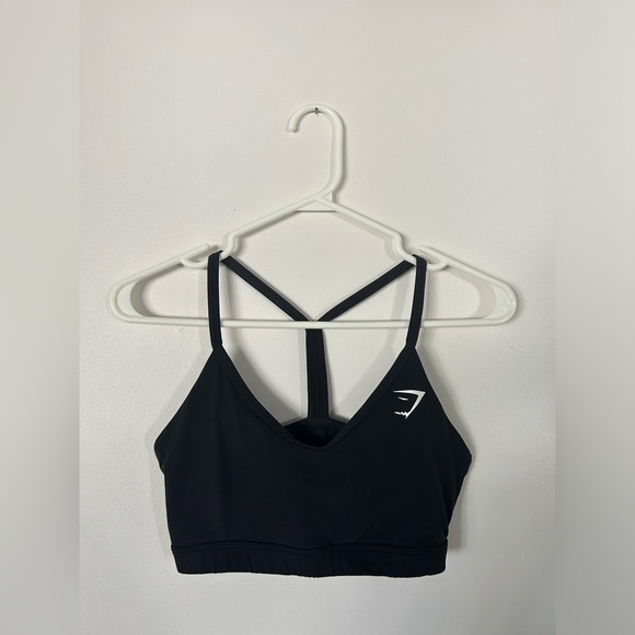 Gymshark Womens XS V-Neck Sports Bra Black Low Support Elastic Straps - Picture 1 of 5